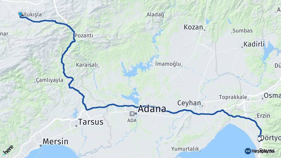Niğde Ulukışla Dörtyol Hatay Arası Kaç Km - Yol Haritası
