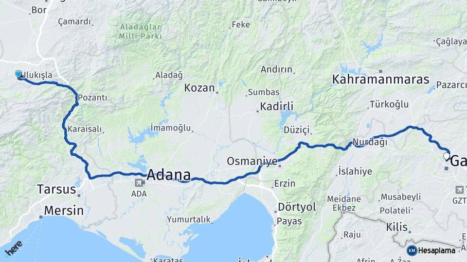 Niğde Ulukışla Gaziantep Arası Kaç Km - Yol Haritası