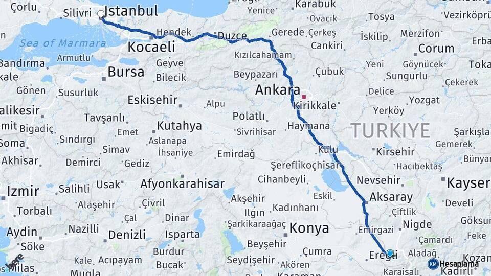Niğde Ulukışla İstanbul Arası Kaç Km - Yol Haritası