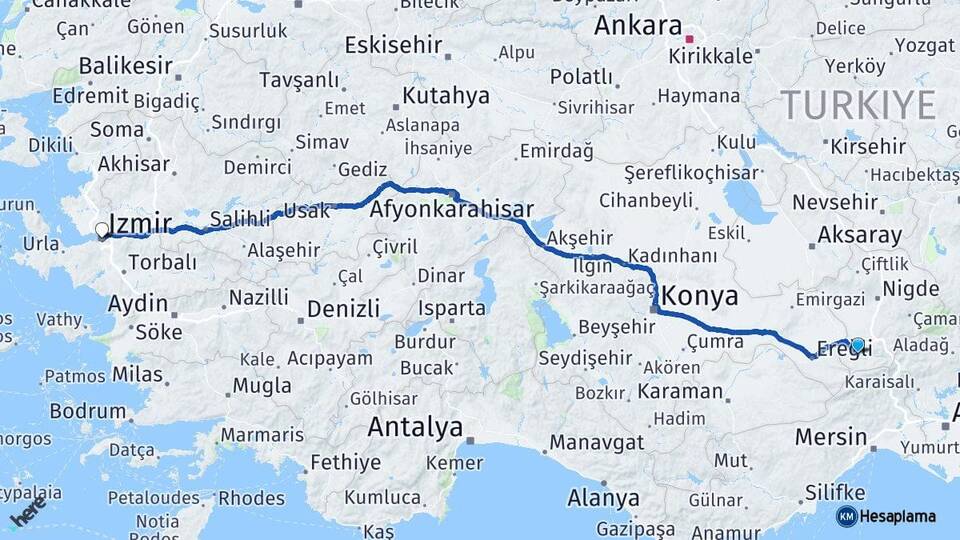 Niğde Ulukışla İzmir Arası Kaç Km - Yol Haritası