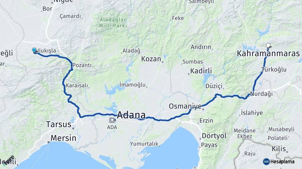 Niğde Ulukışla Kahramanmaraş Arası Kaç Km - Yol Haritası