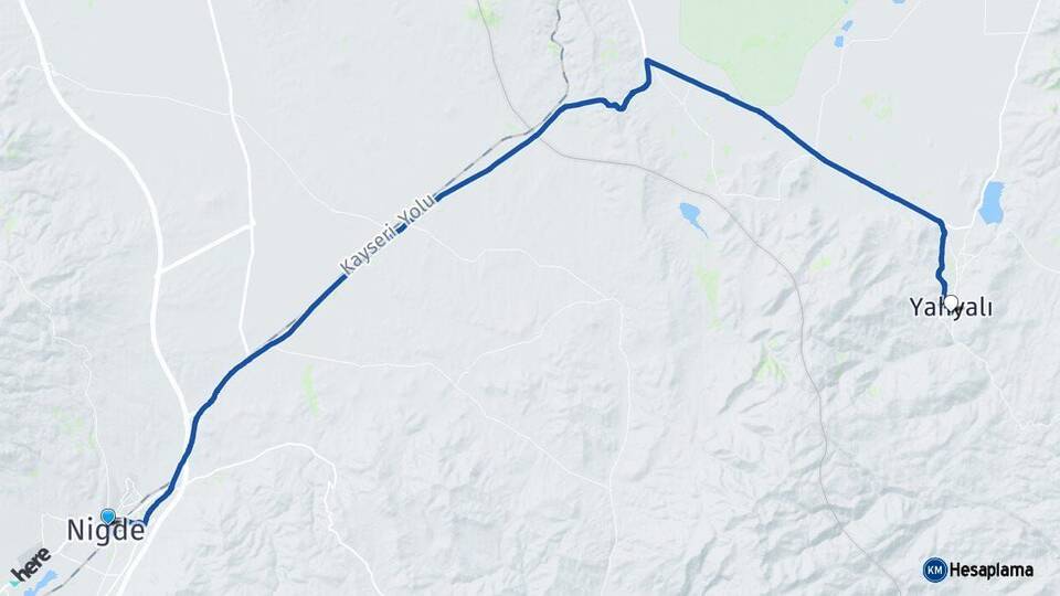 Niğde Yahyalı Kayseri Arası Kaç Km - Yol Haritası