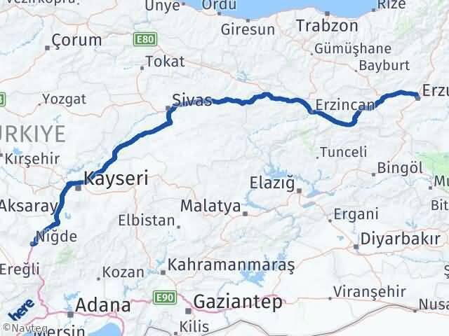 Niğde Yakutiye Erzurum Arası Kaç Km - Yol Haritası