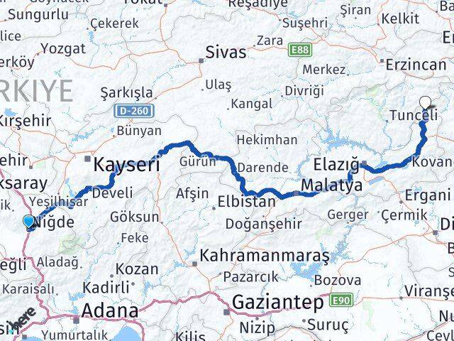 Niğde Yayladere Bingöl Arası Kaç Km - Yol Haritası