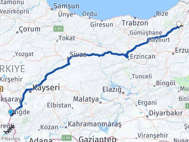Niğde Yusufeli Artvin Arası Kaç Km - Yol Haritası