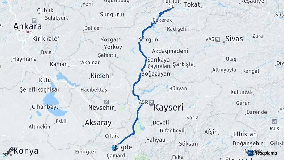 Niğde Zile Tokat Arası Kaç Km - Yol Haritası