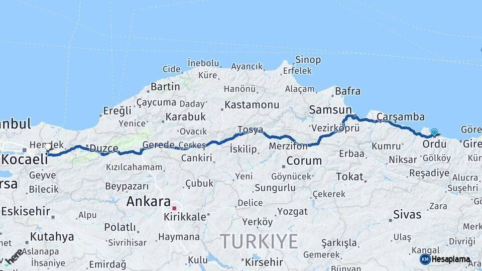 Ordu Adapazarı Sakarya Arası Kaç Km - Yol Haritası