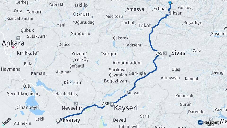 Ordu Akkuş Aksaray Arası Kaç Km - Yol Haritası