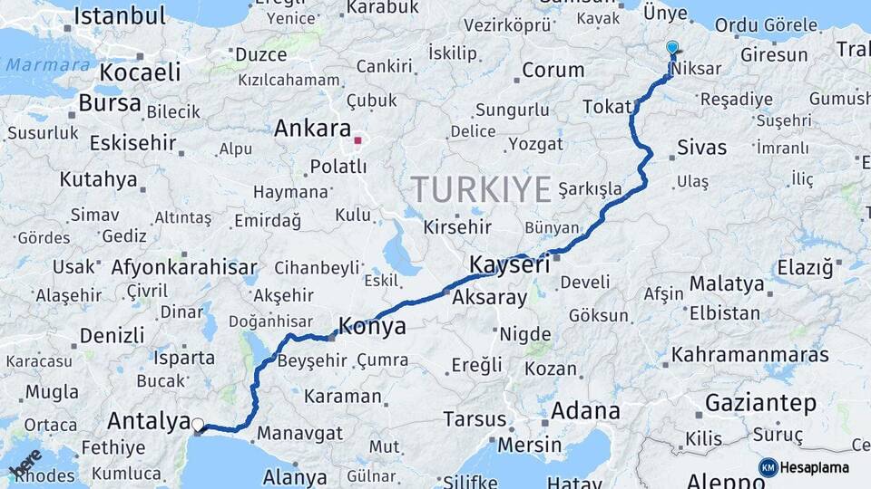 Ordu Akkuş Antalya Arası Kaç Km - Yol Haritası