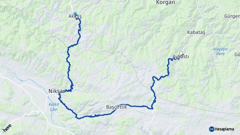 Ordu Akkuş Aybastı Arası Kaç Km - Yol Haritası
