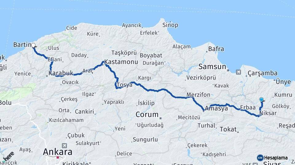 Ordu Akkuş Bartın Arası Kaç Km - Yol Haritası