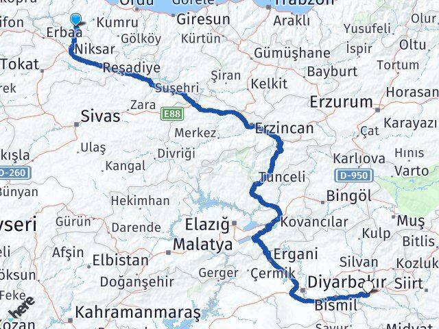 Ordu Akkuş Batman Arası Kaç Km - Yol Haritası