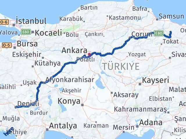 Ordu Akkuş Denizli Arası Kaç Km - Yol Haritası