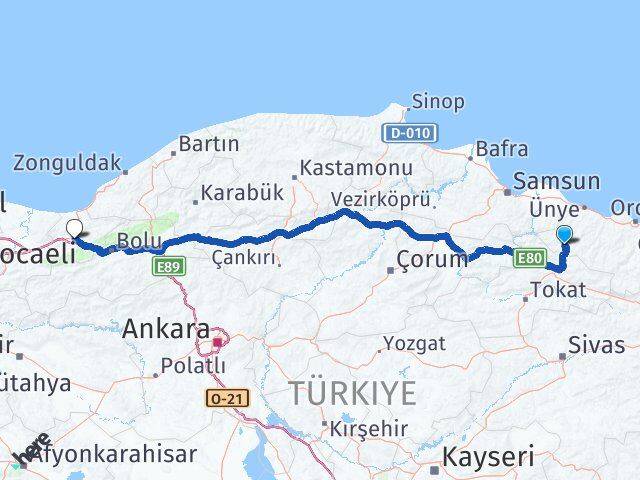 Ordu Akkuş Düzce Arası Kaç Km - Yol Haritası