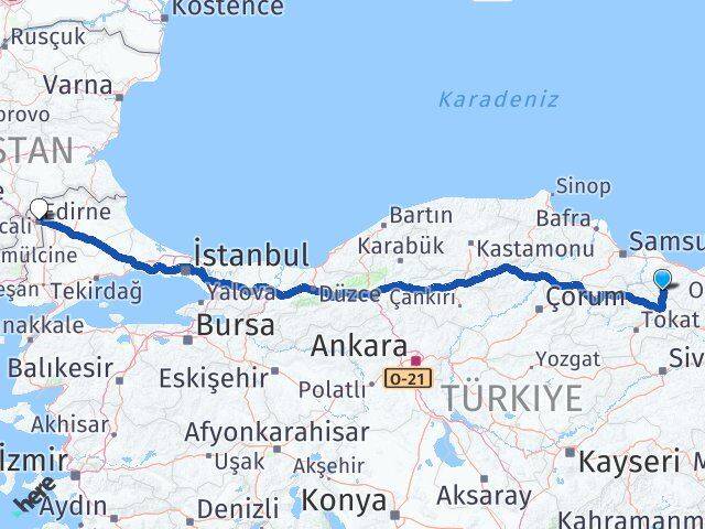 Ordu Akkuş Edirne Arası Kaç Km - Yol Haritası