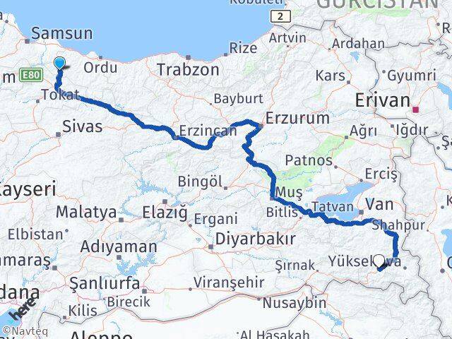 Ordu Akkuş Hakkari Arası Kaç Km - Yol Haritası