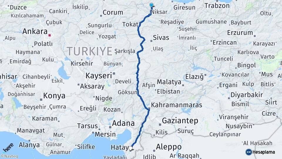 Ordu Akkuş Hatay Arası Kaç Km - Yol Haritası