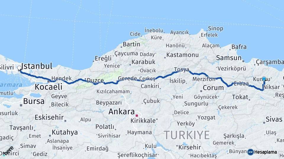 Ordu Akkuş İstanbul Arası Kaç Km - Yol Haritası