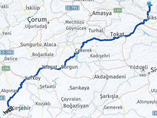 Ordu Akkuş Kırşehir Arası Kaç Km - Yol Haritası