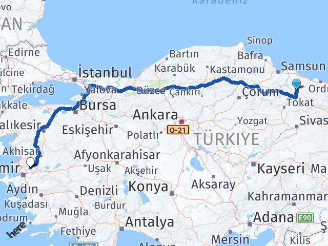 Ordu Akkuş Manisa Arası Kaç Km - Yol Haritası