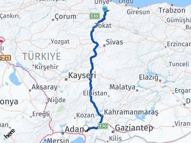 Ordu Akkuş Osmaniye Arası Kaç Km - Yol Haritası