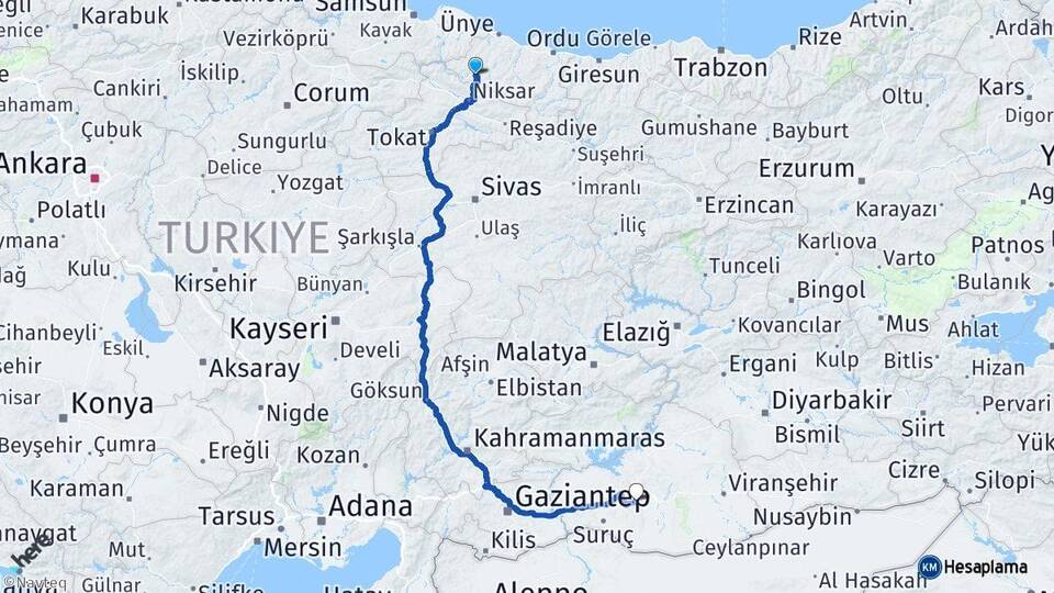 Ordu Akkuş Şanlıurfa Arası Kaç Km - Yol Haritası