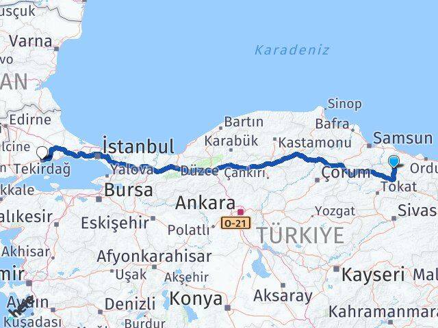 Ordu Akkuş Tekirdağ Arası Kaç Km - Yol Haritası