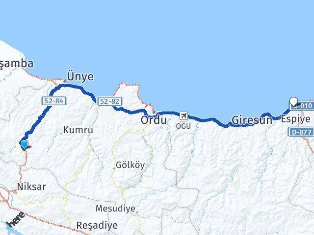 Ordu Akkuş Tirebolu Giresun Arası Kaç Km - Yol Haritası