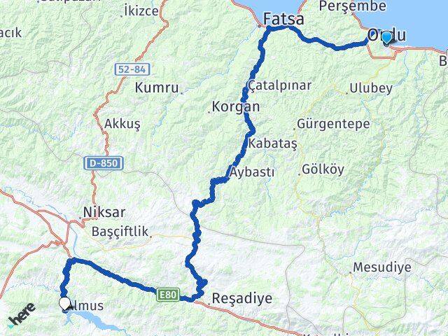 Ordu Almus Tokat Arası Kaç Km - Yol Haritası