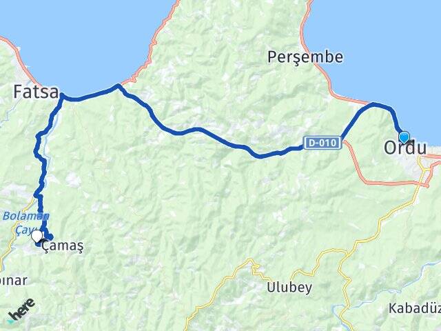 Ordu Altınordu Akpınar Çamaş Arası Kaç Km - Yol Haritası