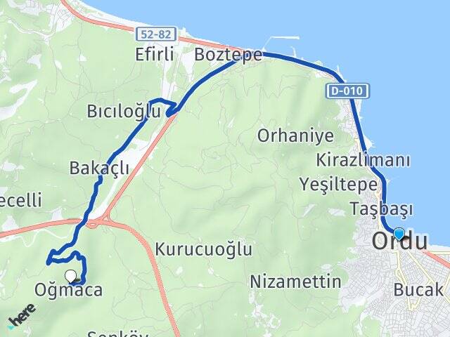 Ordu Altınordu Oğmaca Altınordu Arası Kaç Km - Yol Haritası