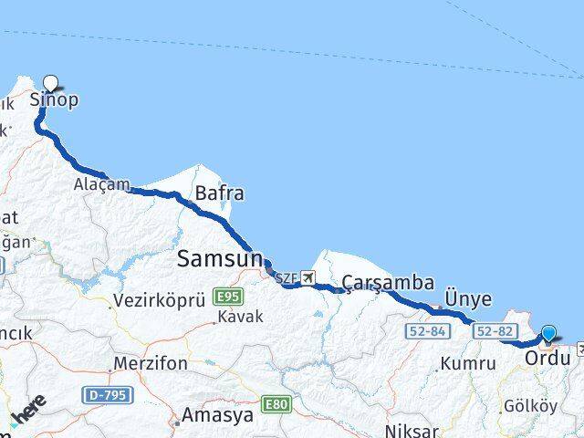 Ordu Altınordu Ordu Sinop Arası Kaç Km - Yol Haritası