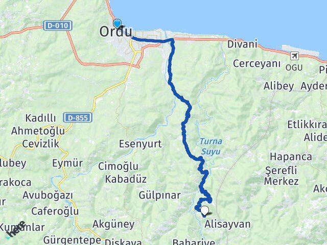 Ordu Altınordu Ortaköy Altınordu Arası Kaç Km - Yol Haritası