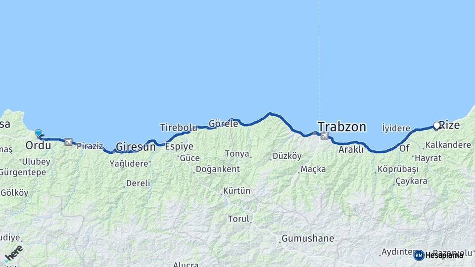 Ordu Altınordu Rize Arası Kaç Km? Arası Kaç Saat? Nerede Yol Haritası Yakıt, Rota ve Mesafe Hesaplama Ordu Altınordu Rize Arası Kaç Km? Arası Kaç Km Saat? Nerede Yol Haritası Yakıt, Rota ve Mesafe Hesaplama