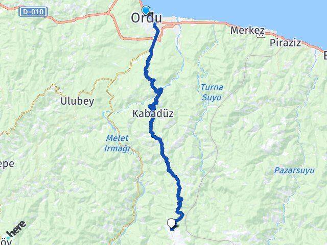 Ordu Altınordu Turnalık Kabadüz Arası Kaç Km - Yol Haritası