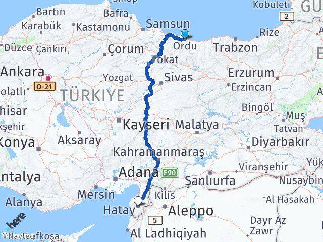 Ordu Antakya Hatay Arası Kaç Km - Yol Haritası