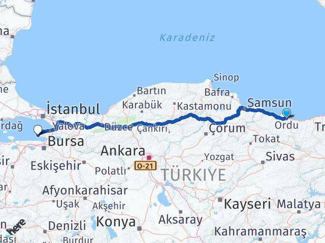Ordu Armutlu Yalova Arası Kaç Km - Yol Haritası