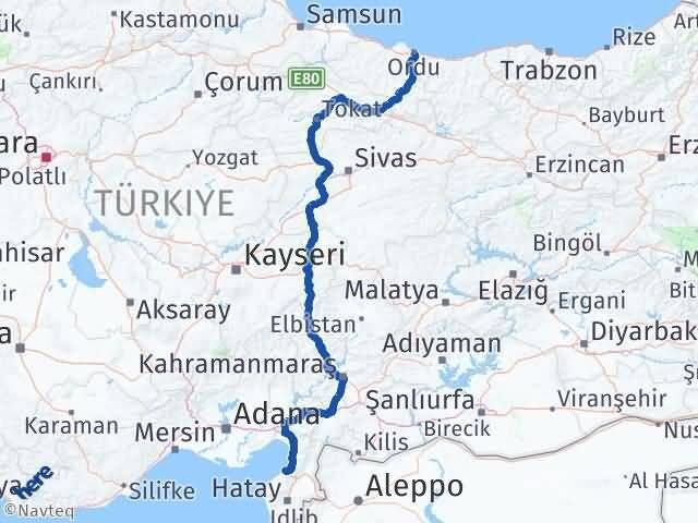 Ordu Arsuz Hatay Arası Kaç Km - Yol Haritası