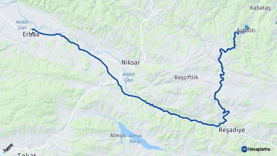 Ordu Aybastı Erbaa Tokat Arası Kaç Km - Yol Haritası
