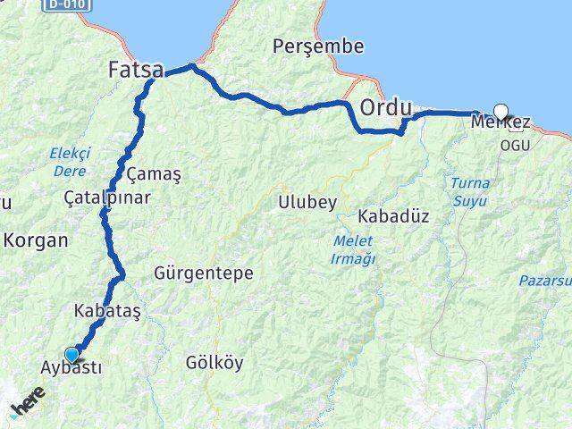 Ordu Aybastı Gülyalı Arası Kaç Km - Yol Haritası