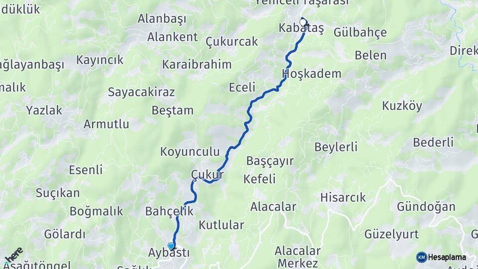 Ordu Aybastı Kabataş Arası Kaç Km - Yol Haritası