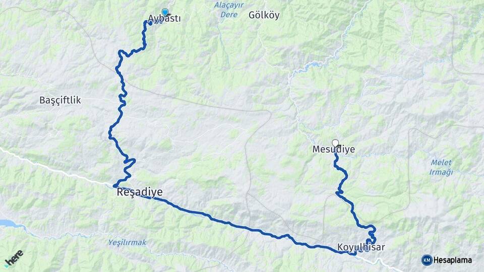 Ordu Aybastı Mesudiye Arası Kaç Km - Yol Haritası