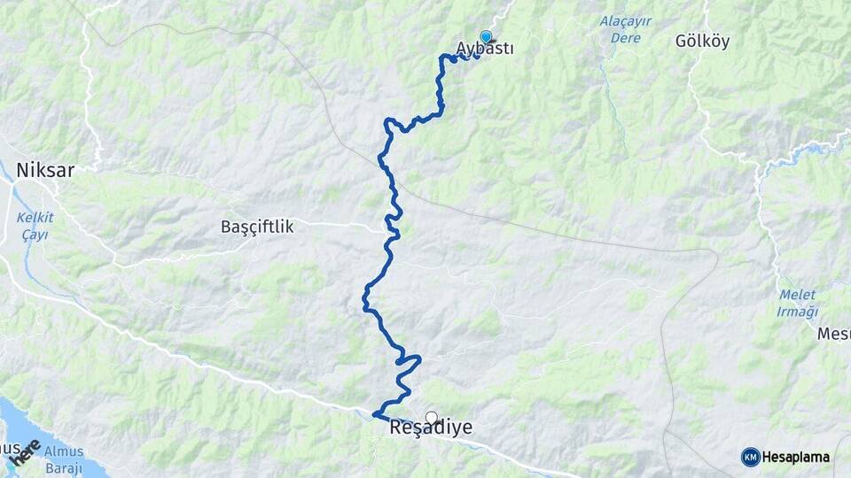 Ordu Aybastı Reşadiye Tokat Arası Kaç Km - Yol Haritası