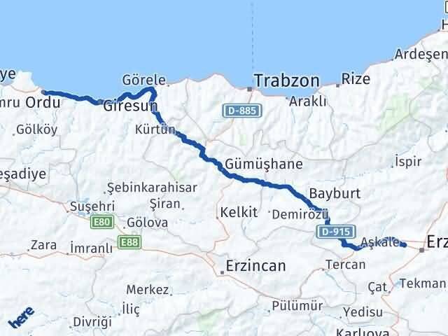 Ordu Aziziye Erzurum Arası Kaç Km - Yol Haritası