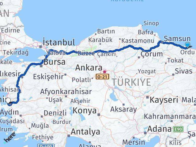 Ordu Balçova İzmir Arası Kaç Km - Yol Haritası