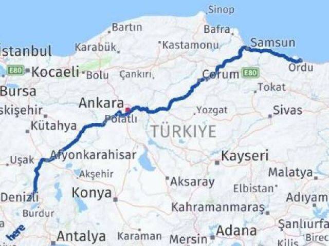 Ordu Başmakçı Afyonkarahisar Arası Kaç Km - Yol Haritası