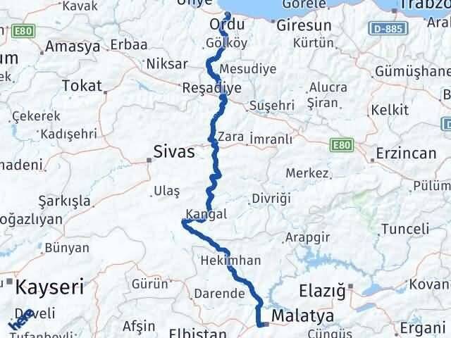Ordu Battalgazi Malatya Arası Kaç Km - Yol Haritası