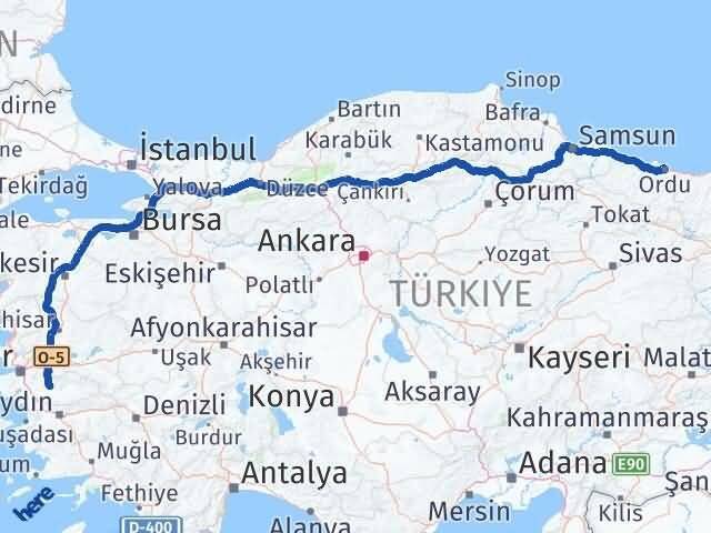 Ordu Bayındır İzmir Arası Kaç Km - Yol Haritası