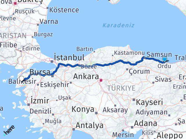 Ordu Bayramiç Çanakkale Arası Kaç Km - Yol Haritası