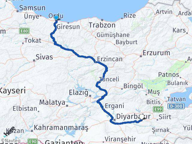Ordu Beşiri Batman Arası Kaç Km - Yol Haritası